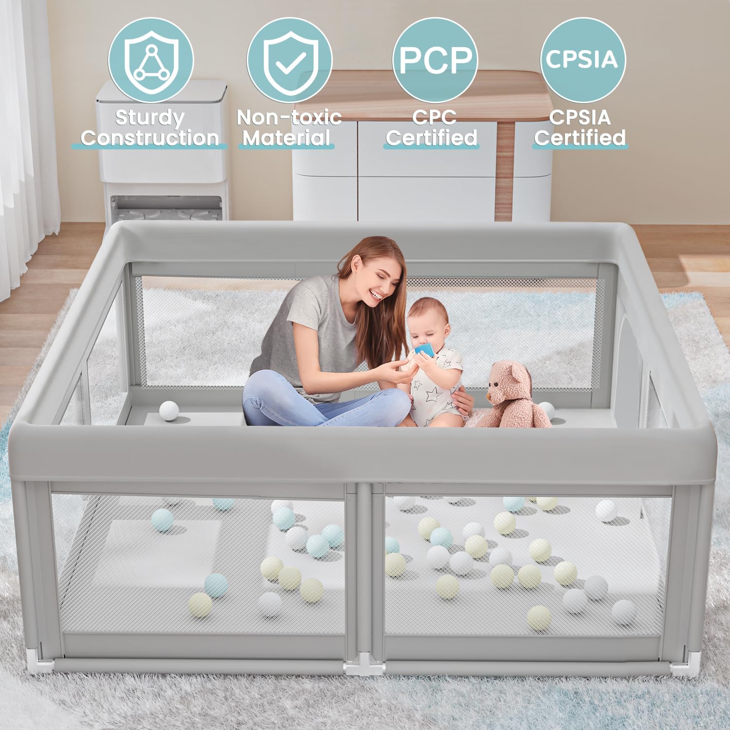 Hiaksedt baby playpen indoor outdoor use supports versatile living spaces.