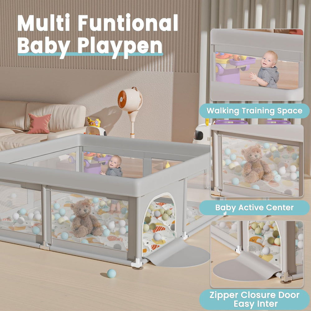 Hiaksedt baby playpen-mat-included showcases cushioned floor for comfort.