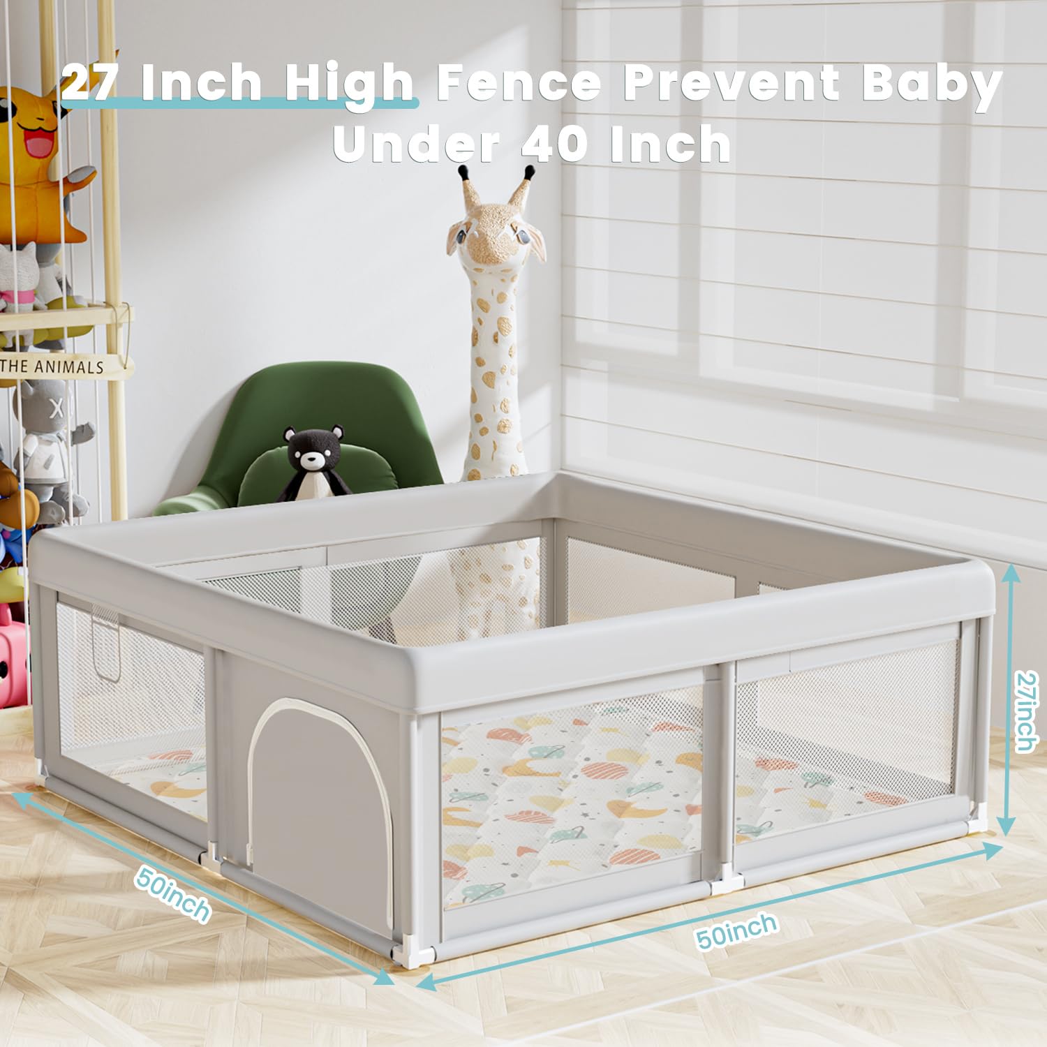 Hiaksedt baby playpen-non-toxic-fabric indicates safe, skin-friendly materials.
