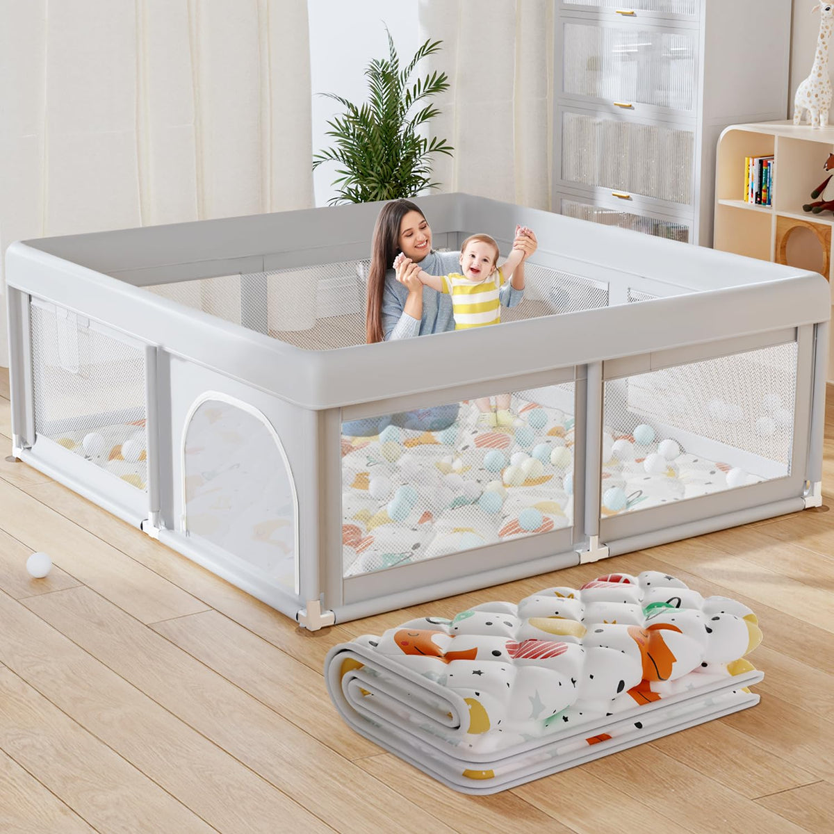 Hiaksedt baby playpen outer 50x50 shows a roomy safe play area for infants.