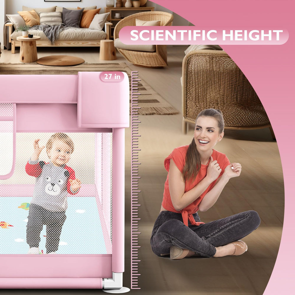 Hiaksedt Baby Playpen pink outdoor yard demonstrates versatile playtime outdoors.