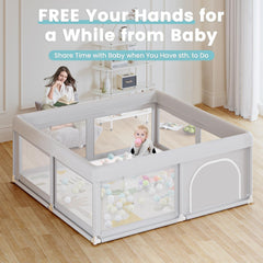 Hiaksedt baby playpen wide-space interior shows roomy area for sharing playtime safely