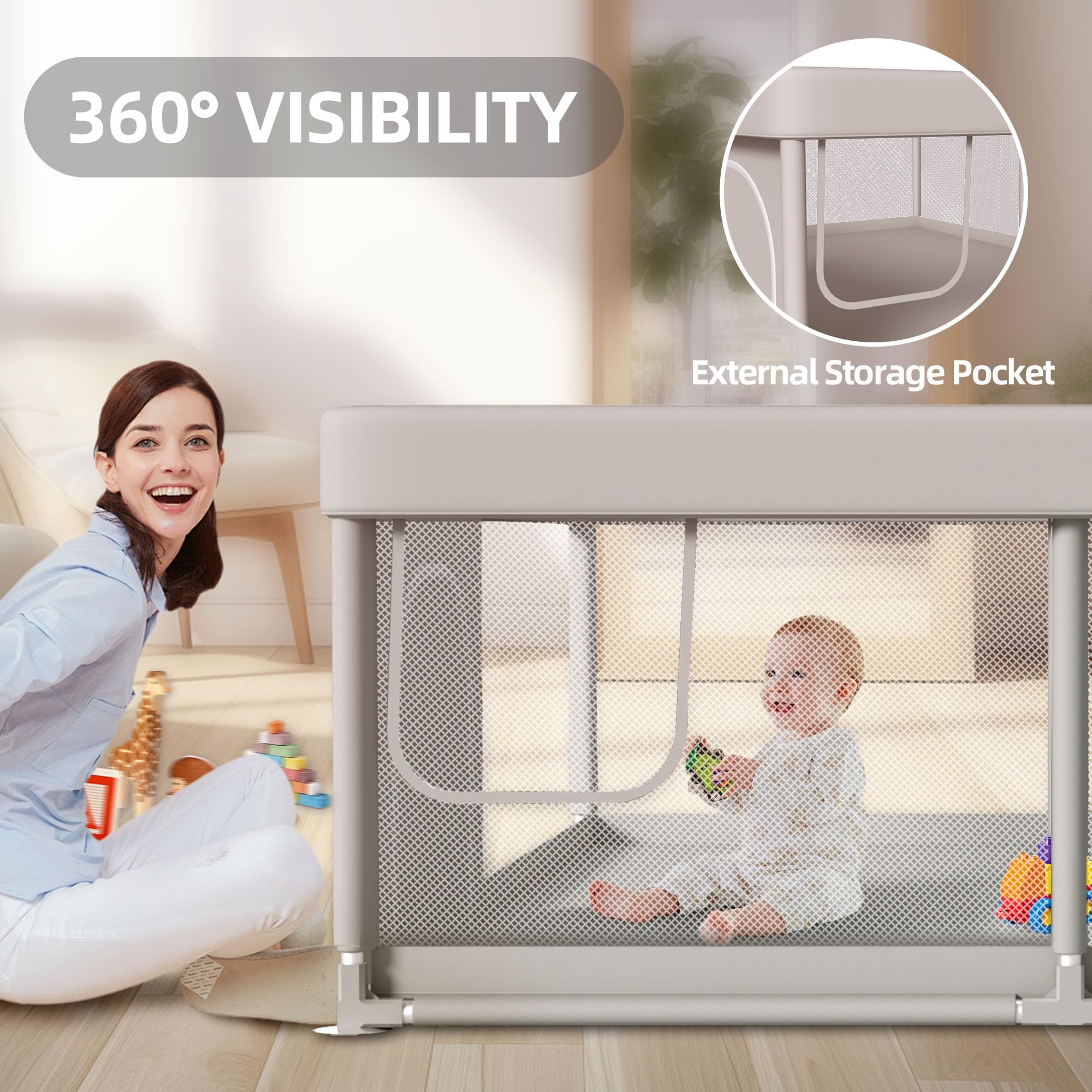 Hiaksedt baby playpen zipper gate enables quick access and secure containment