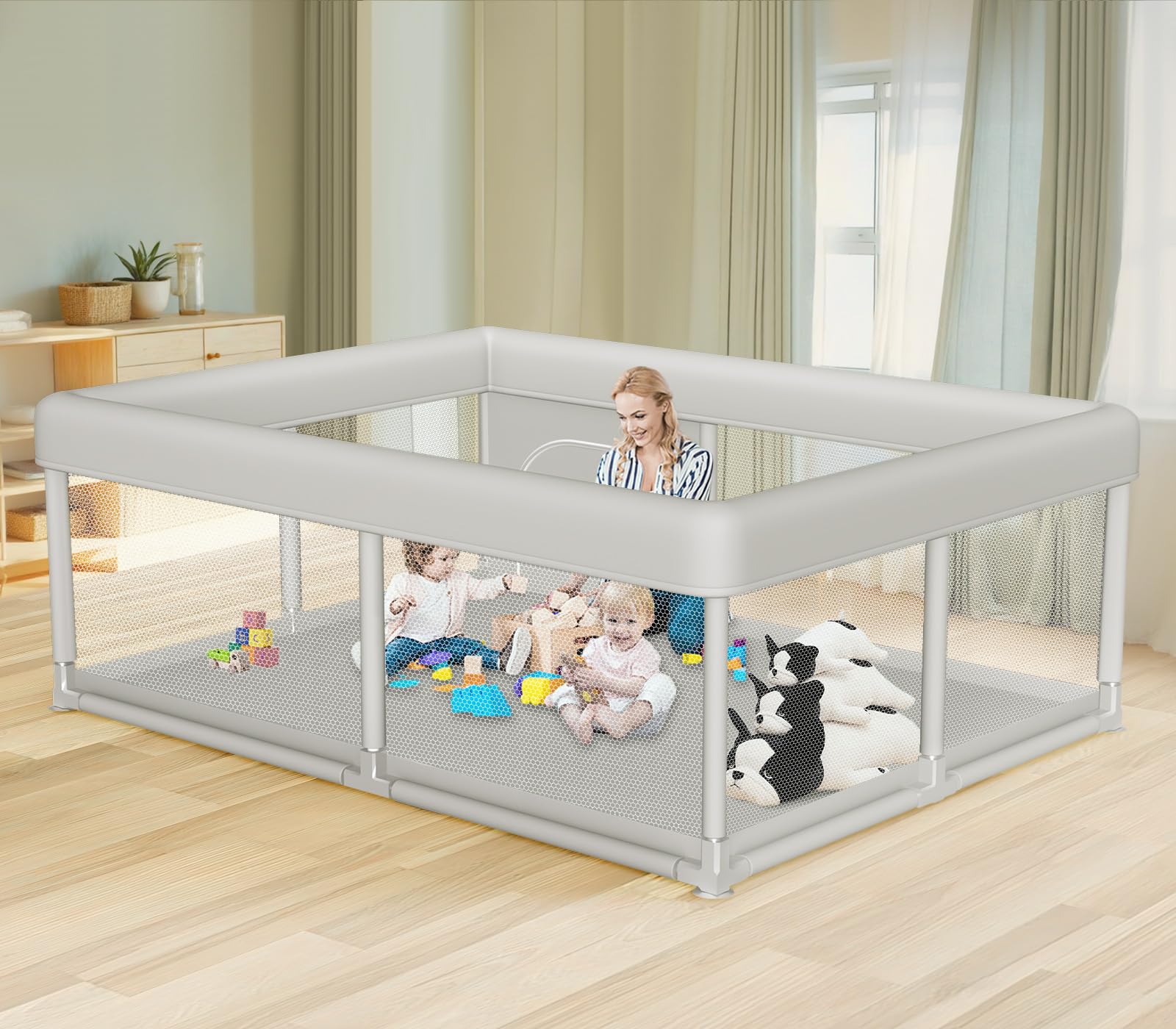 Hiaksedt large baby playpen assembly for quick, portable play space.