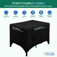 Hiaksedt Pack-N-Play blackout cover folded illustrates portable travel-friendly size.