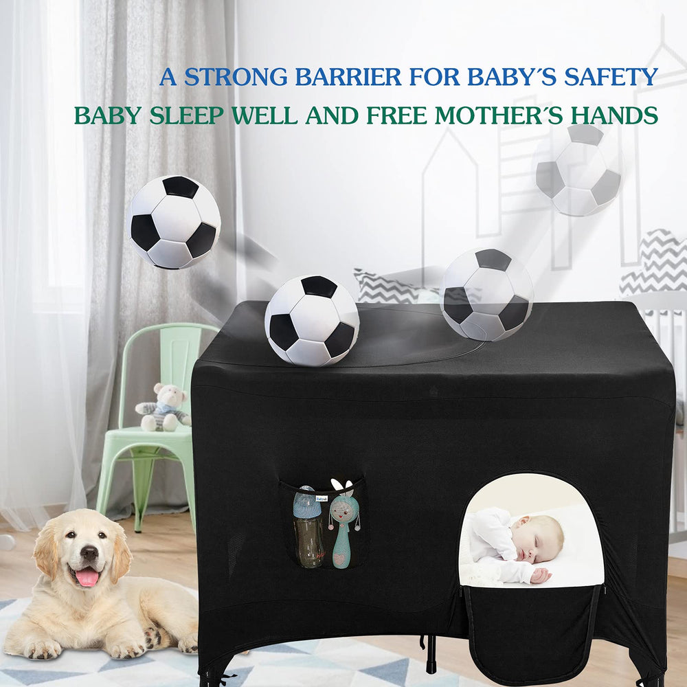 Hiaksedt Pack-N-Play blackout cover in-use demonstrates a cozy nap environment.