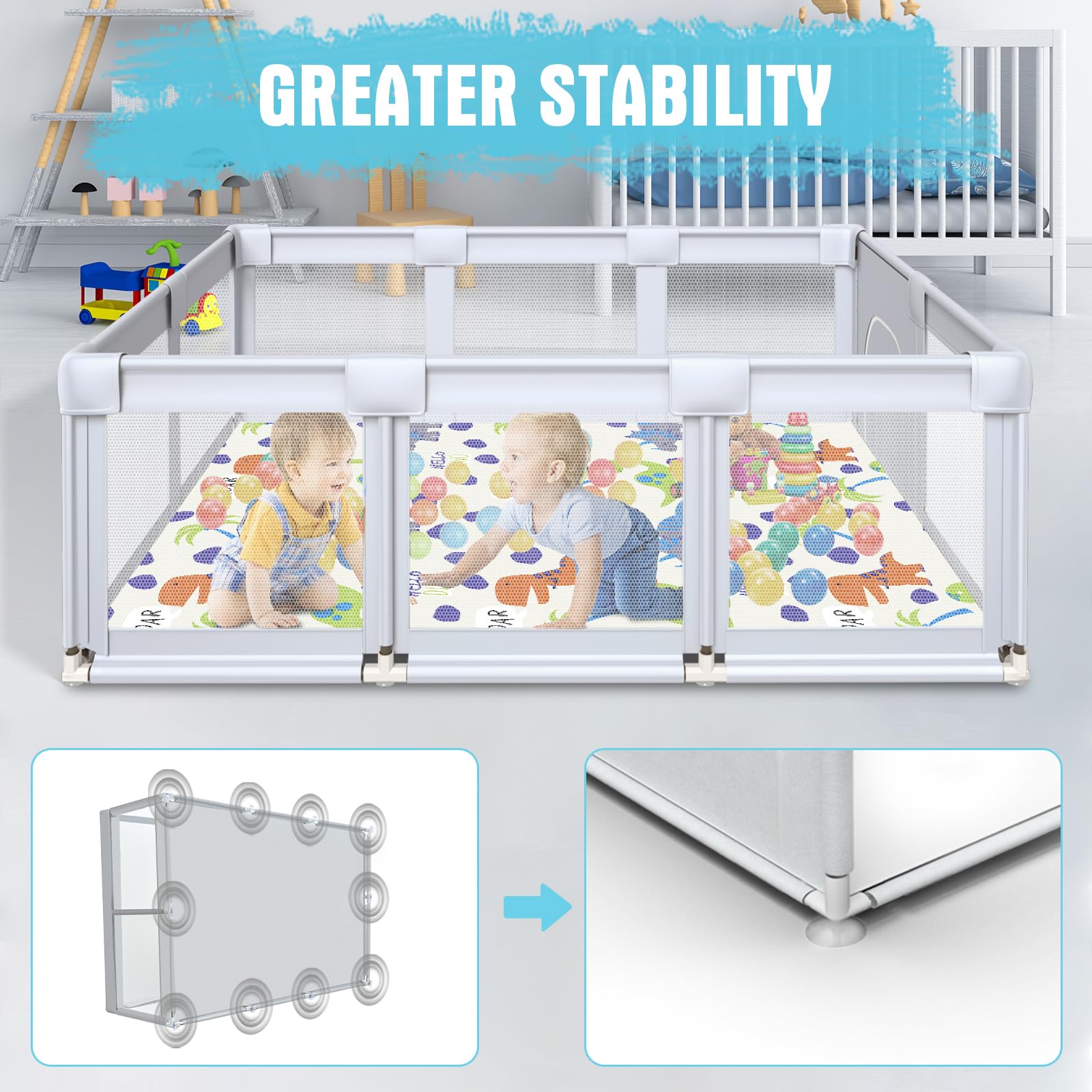 Hiaksedt playpen 360° mesh for easy visibility and hands-free supervision.