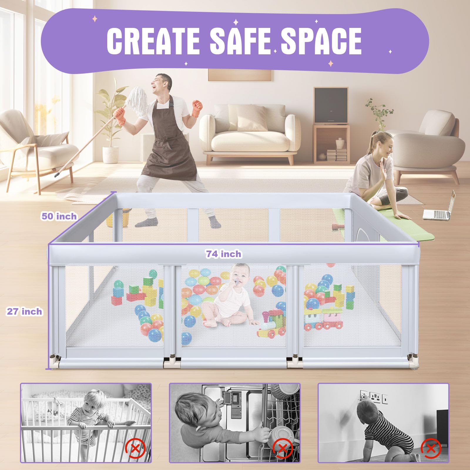 Hiaksedt playpen with breathable mesh, 360° visibility for supervision.