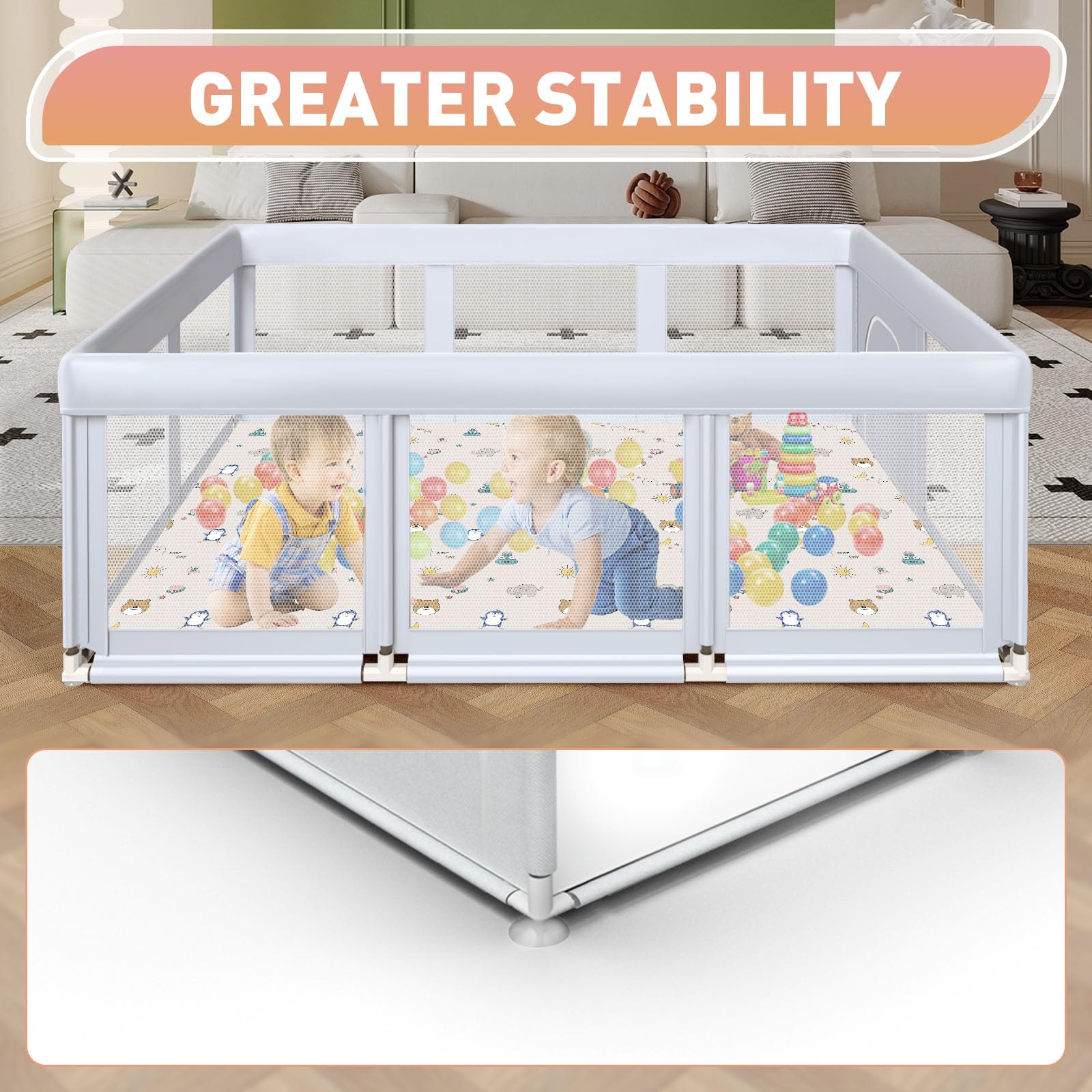 Hiaksedt playpen breathable mesh enables 360-degree visibility for supervising parents.