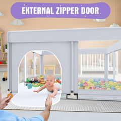 Hiaksedt playpen zipper gate close-up for secure access.