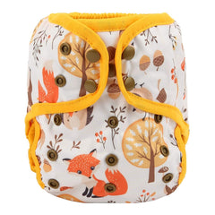 Hibaby Fox Forest cloth diaper cover front view shows three-rise, growing-with-baby fit