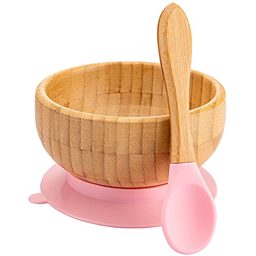HI BABY MONMENT bamboo-bowl-suction prevents spills during self-feeding sessions.