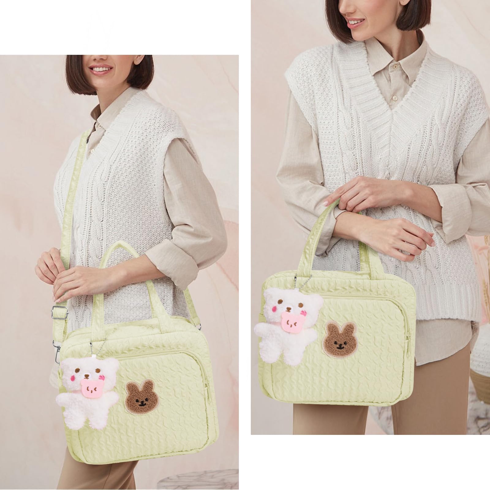 hibear yellow diaper bag side pocket view demonstrates easy bottle storage