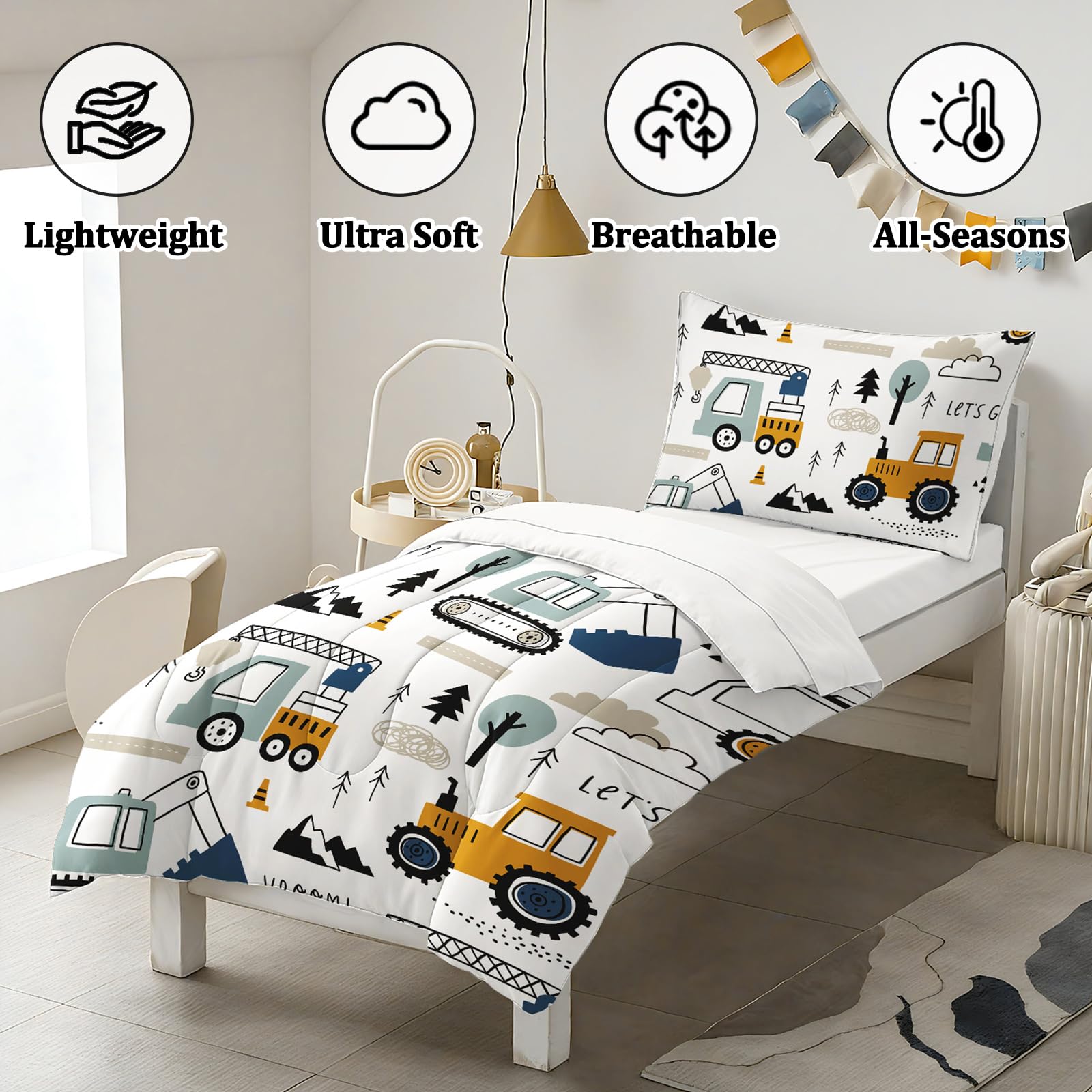 HICAND pillowcase detail on mint and yellow pattern enhances bedtime routine with cheerful vibes.