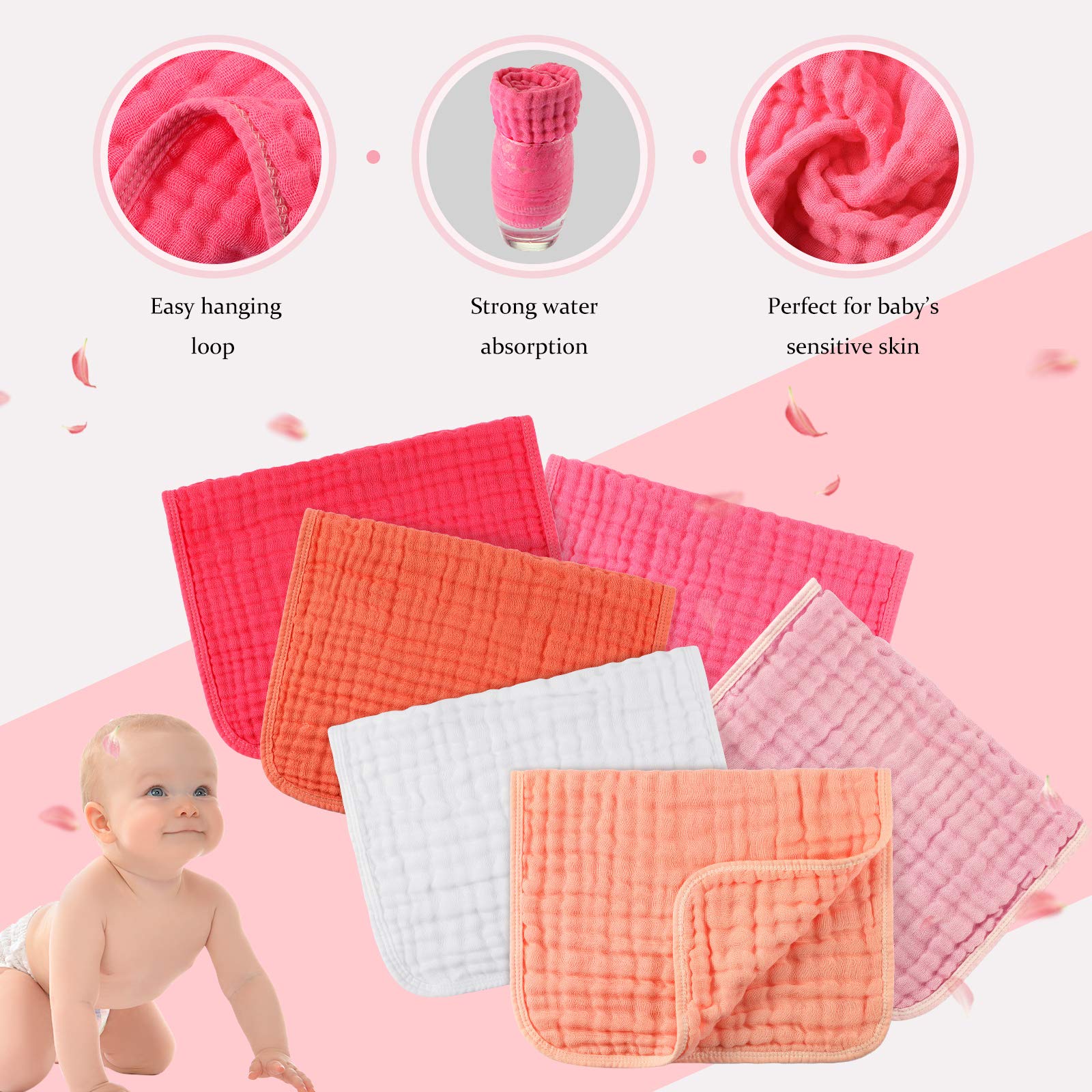 Hicarer 6 layer absorbent muslin burp cloth, catches spills efficiently.