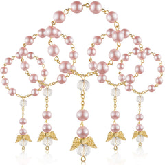 Hicarer baptism rosary pink angel-wing closeup showing glossy acrylic beads for first communion