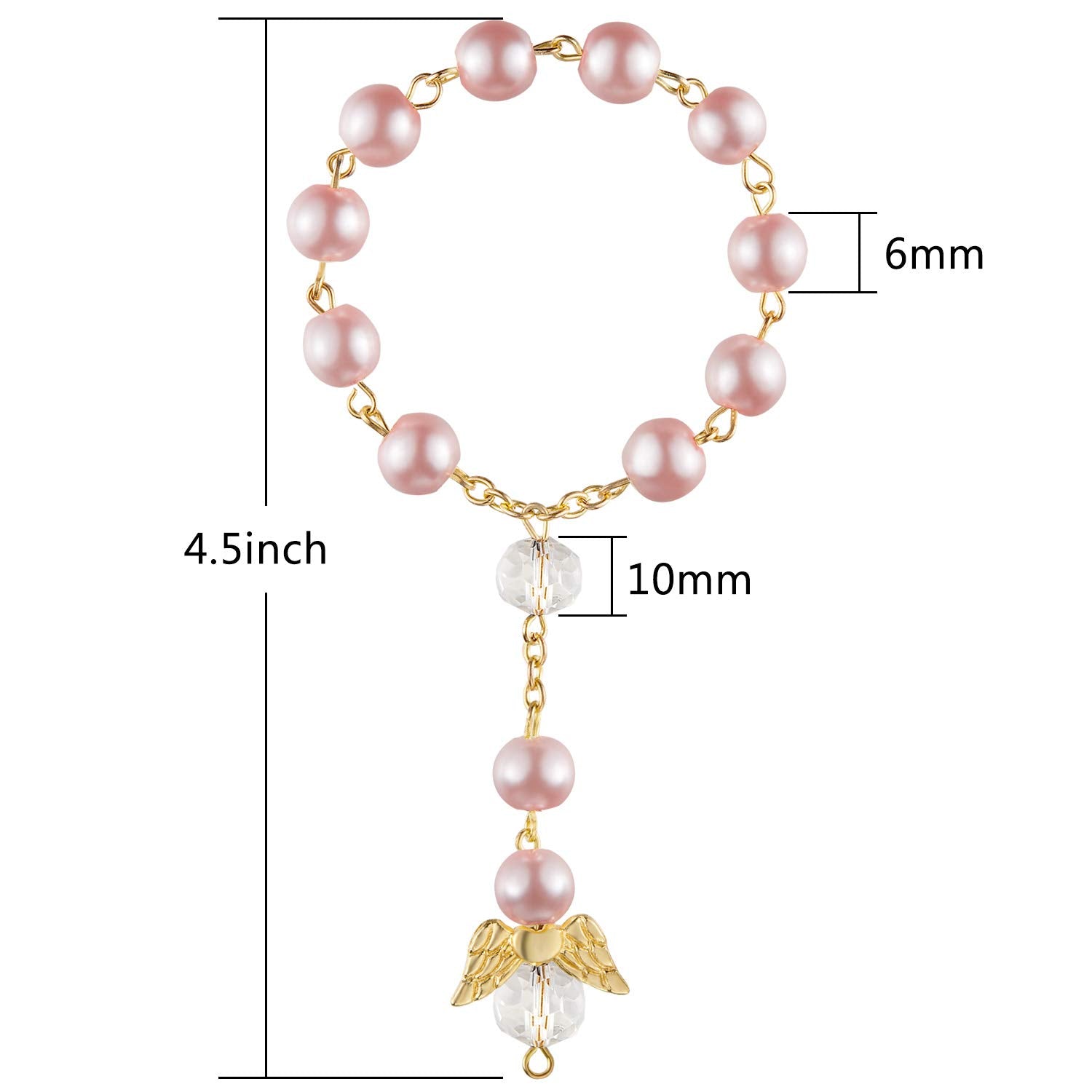 Hicarer baptism rosary pink angel-wing detail highlighting delicate charm and shine