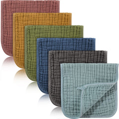 Hicarer muslin burp cloths six colors pack ready for everyday feeding protection.