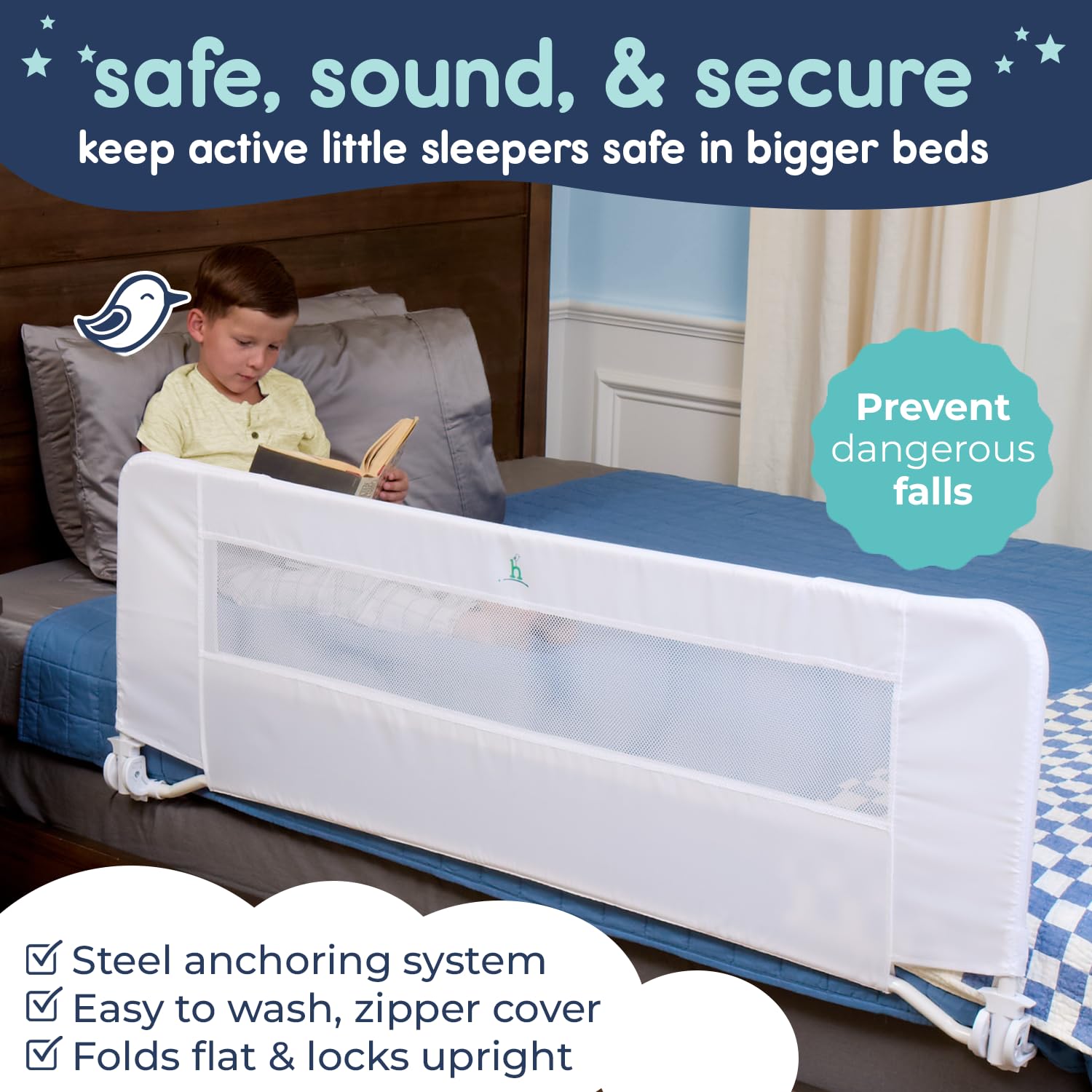 hiccapop bed rail 57in full guard ensures universal fit on various bed types.