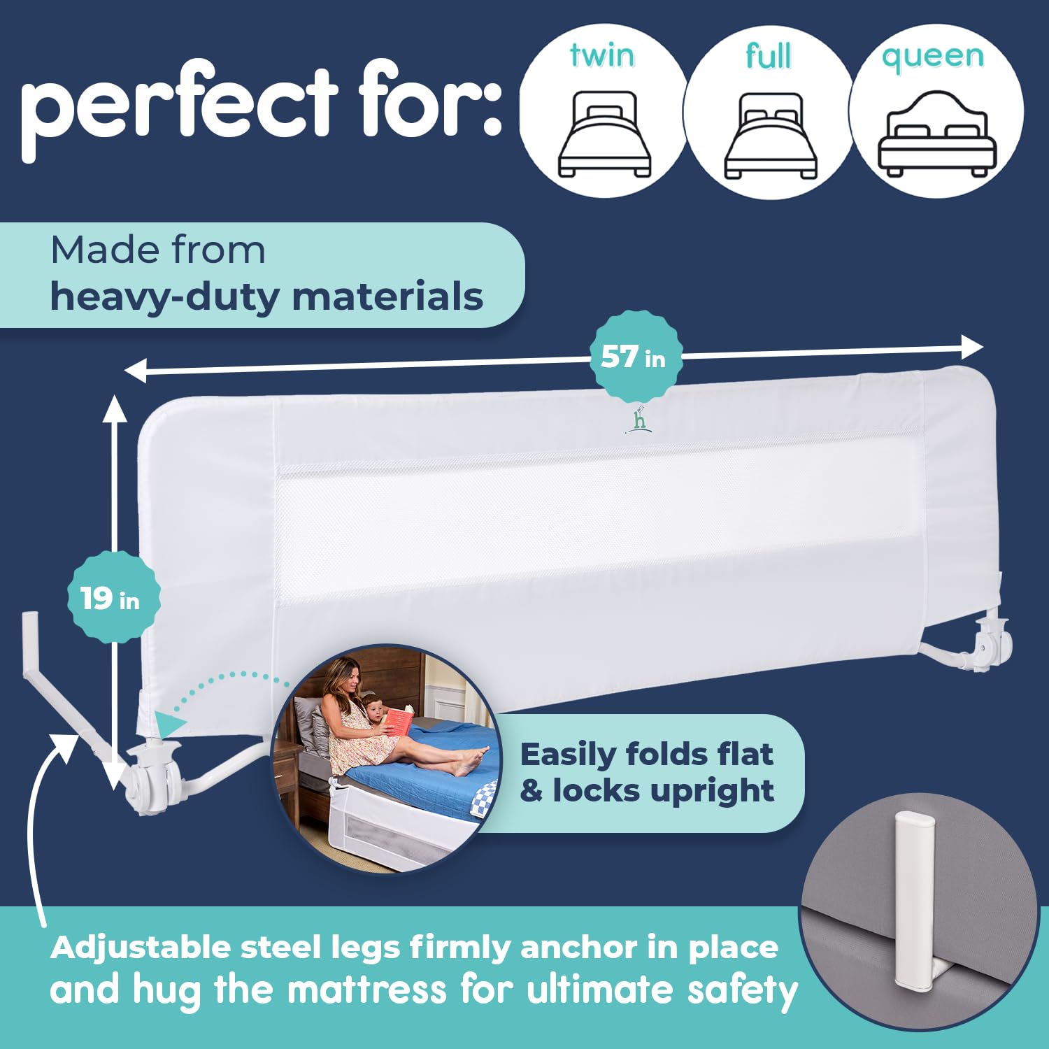 hiccapop bed rail 57in queen guard highlights extra-long safety edge for growing kids.