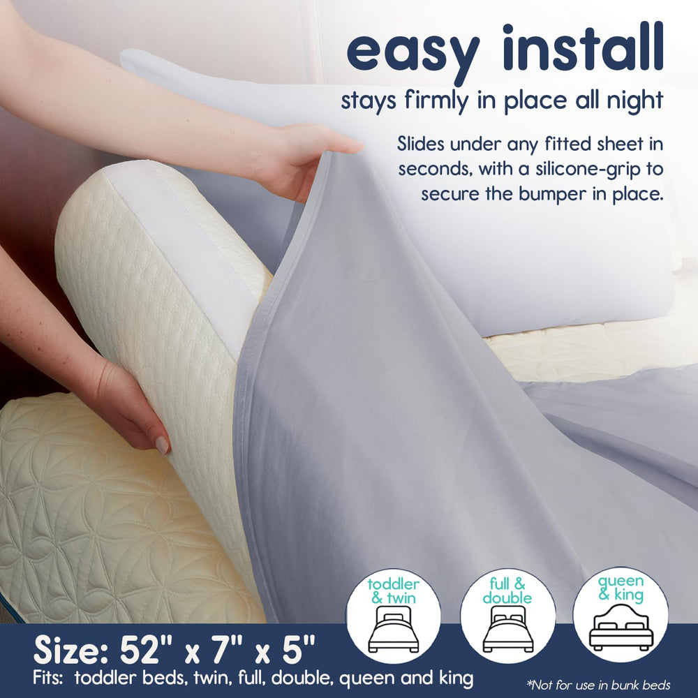 Hiccapop bed rail bumper demonstrates twin to king size compatibility