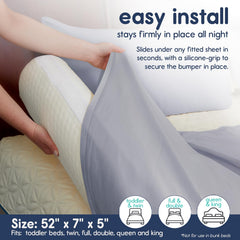 Hiccapop bed rail bumper demonstrates twin to king size compatibility