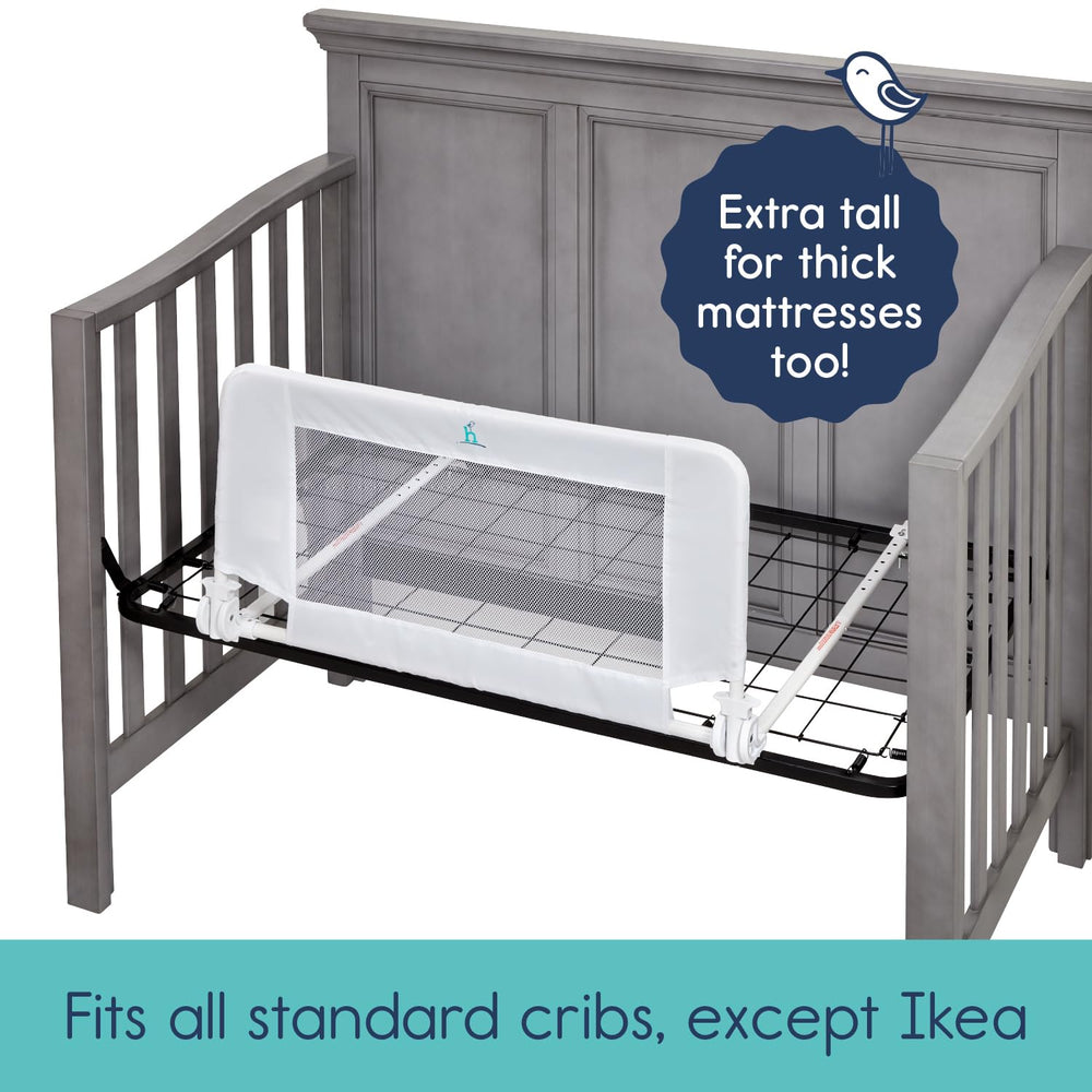 hiccapop crib-rail easy-assembly no-tools setup speeds up installation.