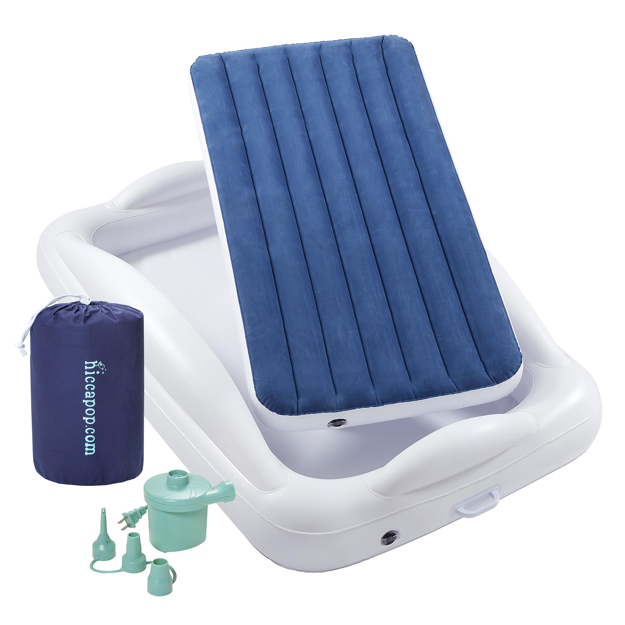 hiccapop inflatable toddler travel bed with pump included for quick setup