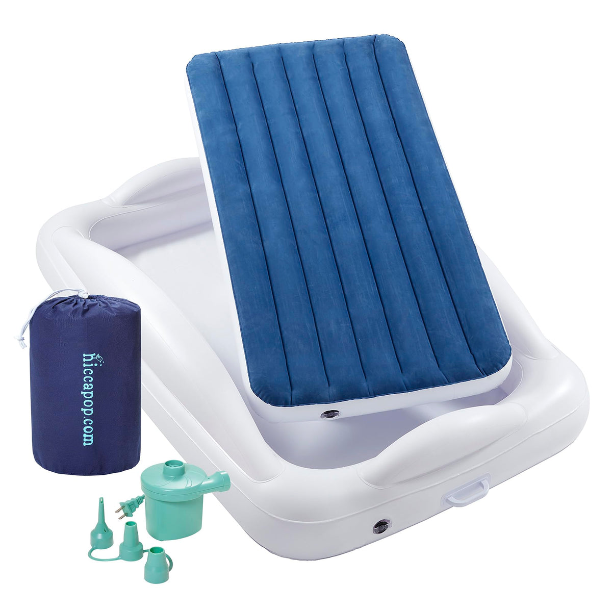 hiccapop inflatable toddler travel bed with pump included for quick setup