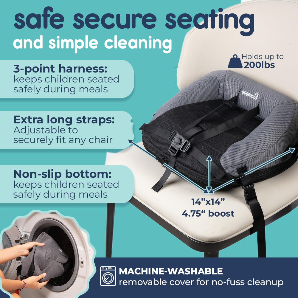 Hiccapop NeoBoost seat inflates quickly on any chair for mess-free mealtime.