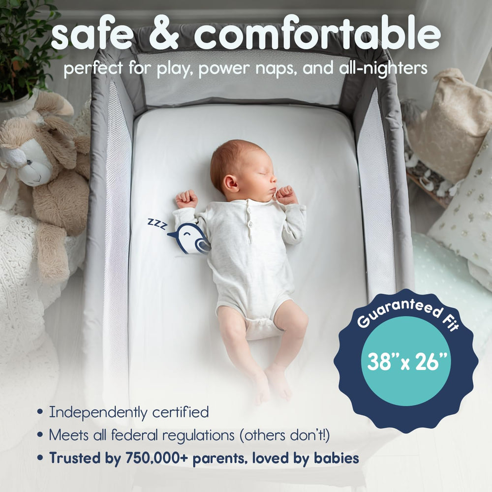hiccapop Pack and Play foam 1.25-inch cushions naps with balanced support