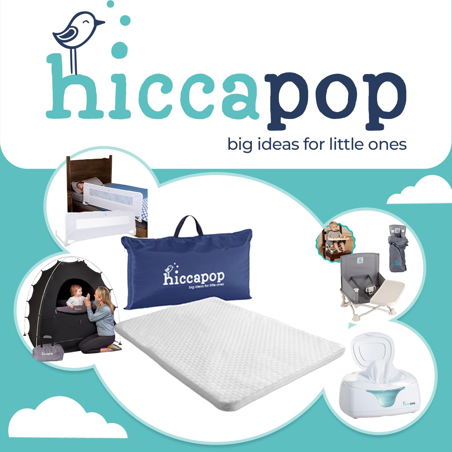 hiccapop Pack and Play jacquard cover closeup shows leak protection