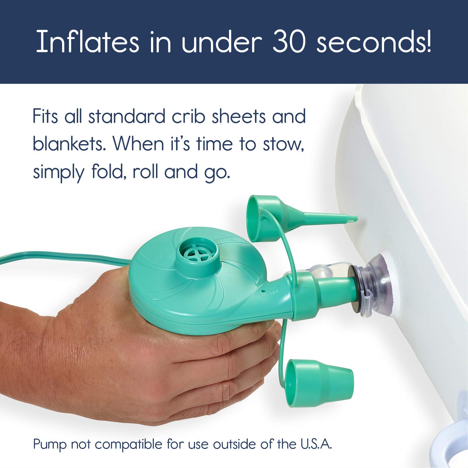 hiccapop portable bed with XL travel bag and electric pump included