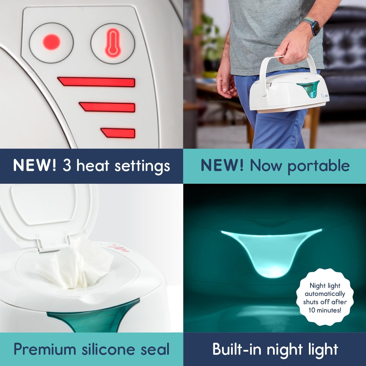 hiccapop portable wipe warmer two power bases enable flexible setup at home.