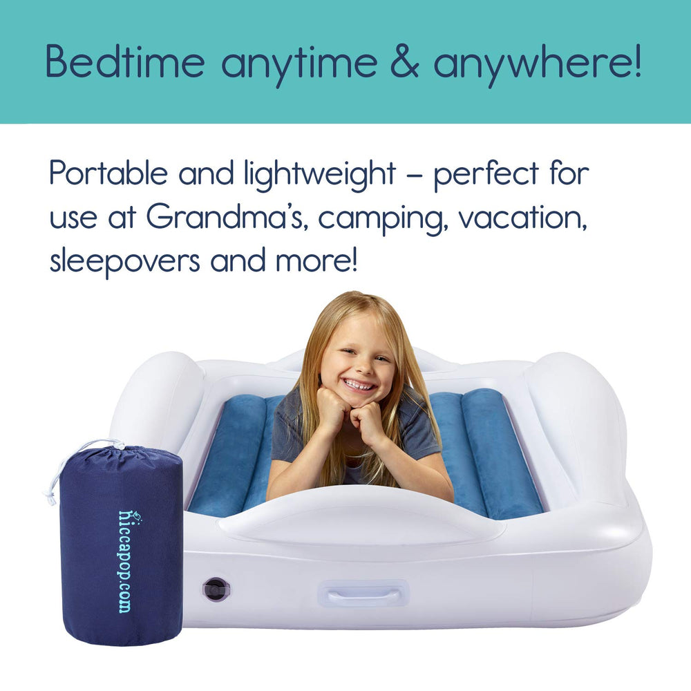 hiccapop toddler travel bed showing 4 bumper safety design for secure naps