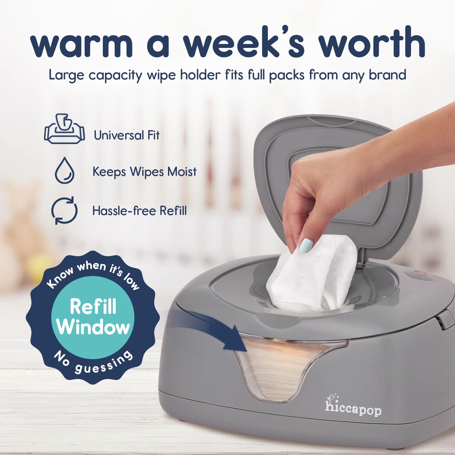 hiccapop wipe warmer changing-light softly illuminates the changing table