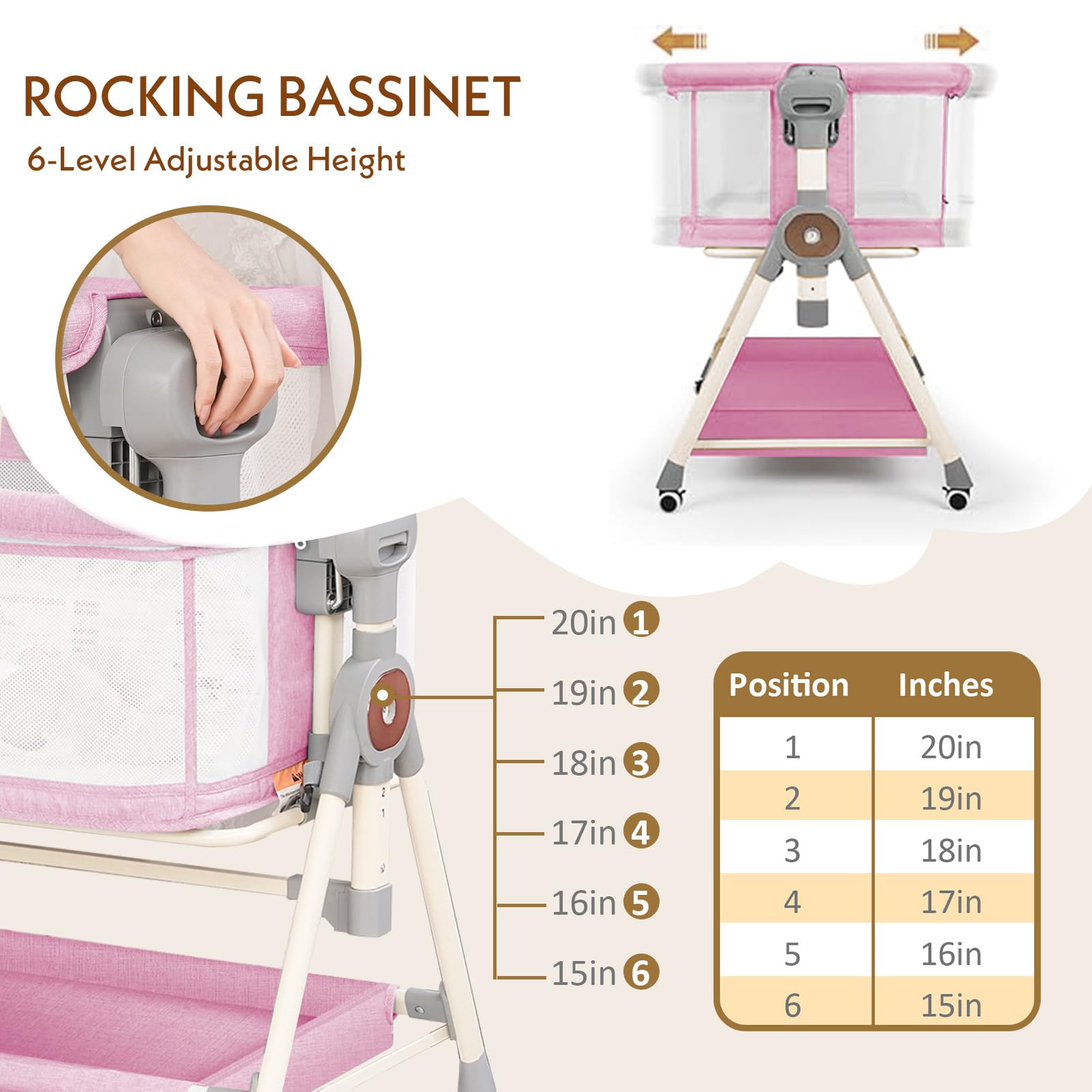 Hichangto Baby Bassinet six-height adjustment shows easy alignment with your bed.