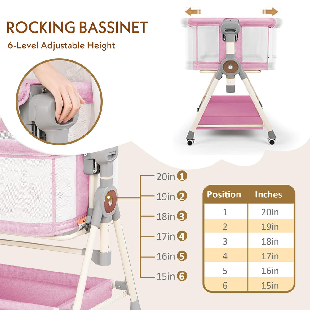 Hichangto Baby Bassinet six-height adjustment shows easy alignment with your bed.