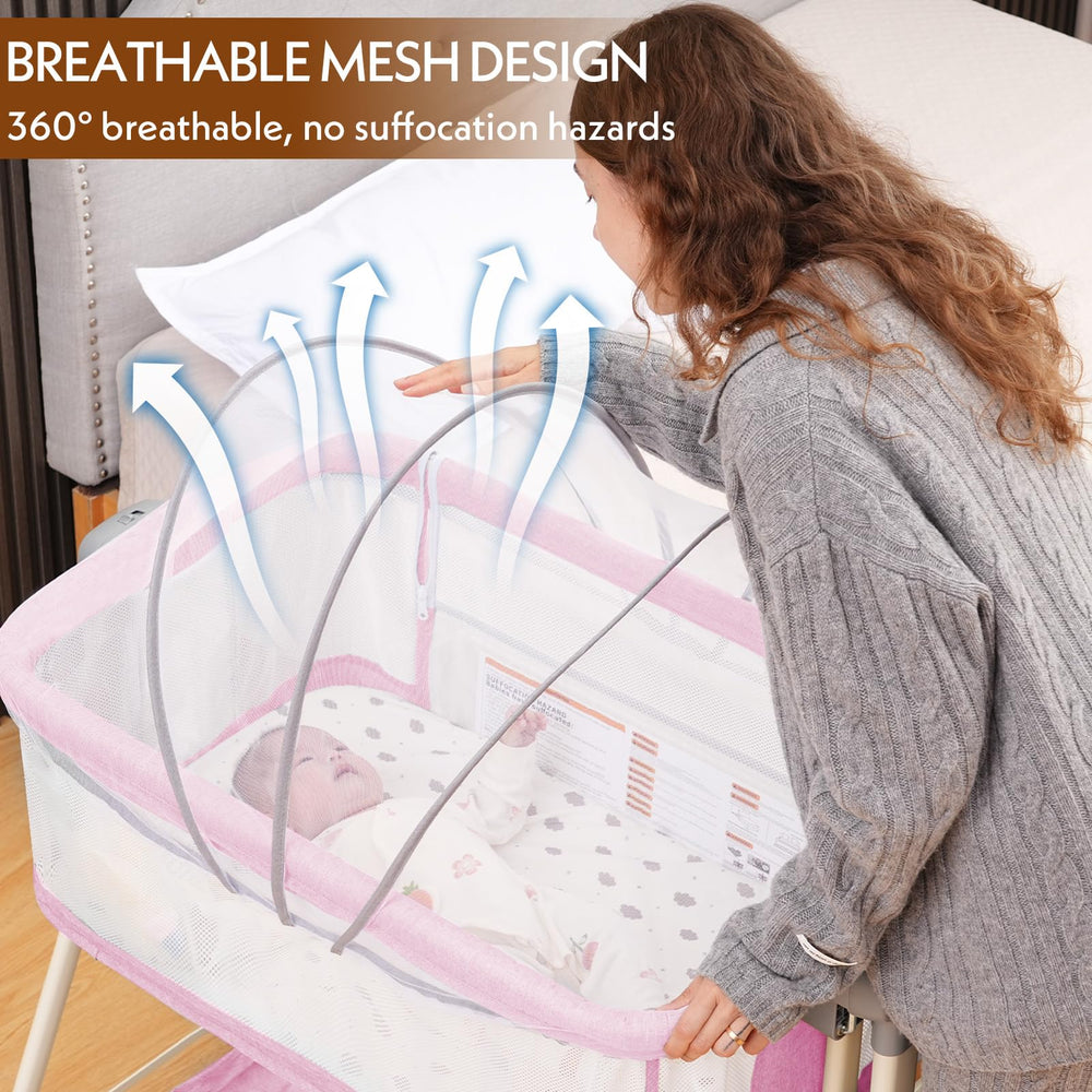 Hichangto Baby Bassinet full-mesh design offers breathability and clear visibility.