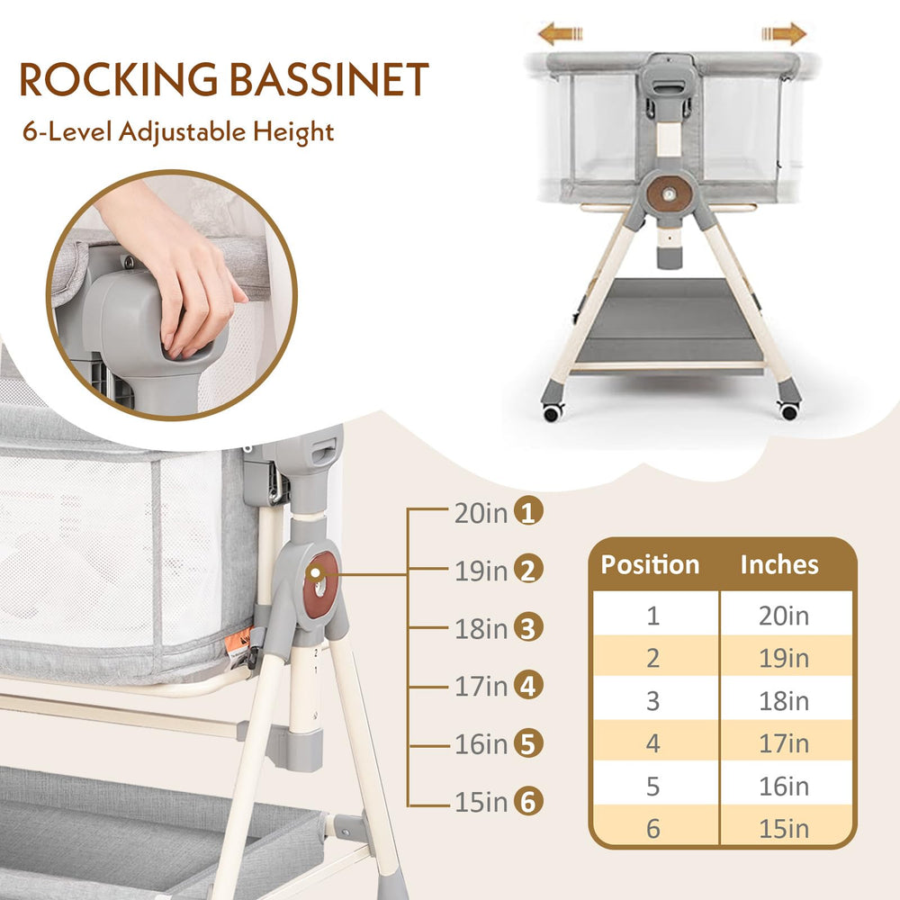 Hichangto baby bassinet six-height adjustment aligns with your bed.
