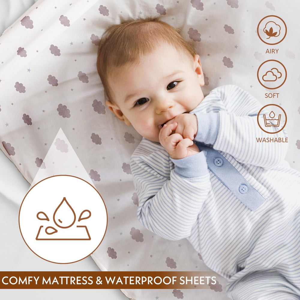 Hichangto baby bassinet waterproof sheet detail highlights leak protection.