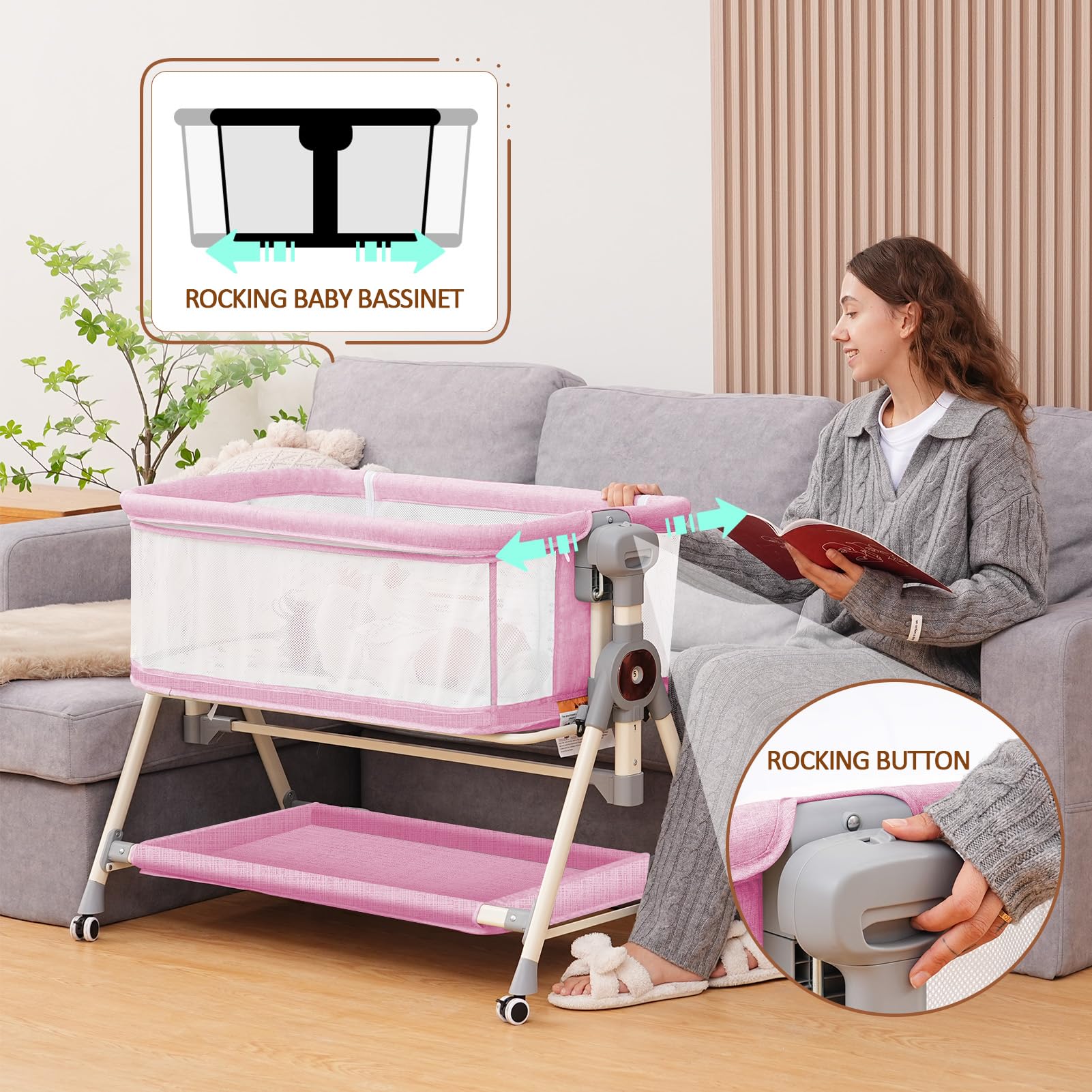 Hichangto Baby Bassinet waterproof-sheet image highlights leak protection and easy cleaning.