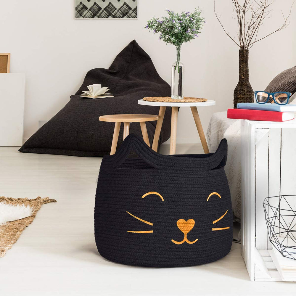HiChen basket with cat ears design highlights playful decor and organization.