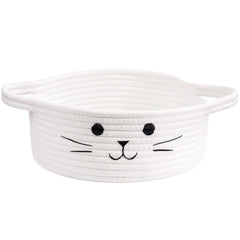 HiChen cat-face design small woven basket for toy storage in living room.