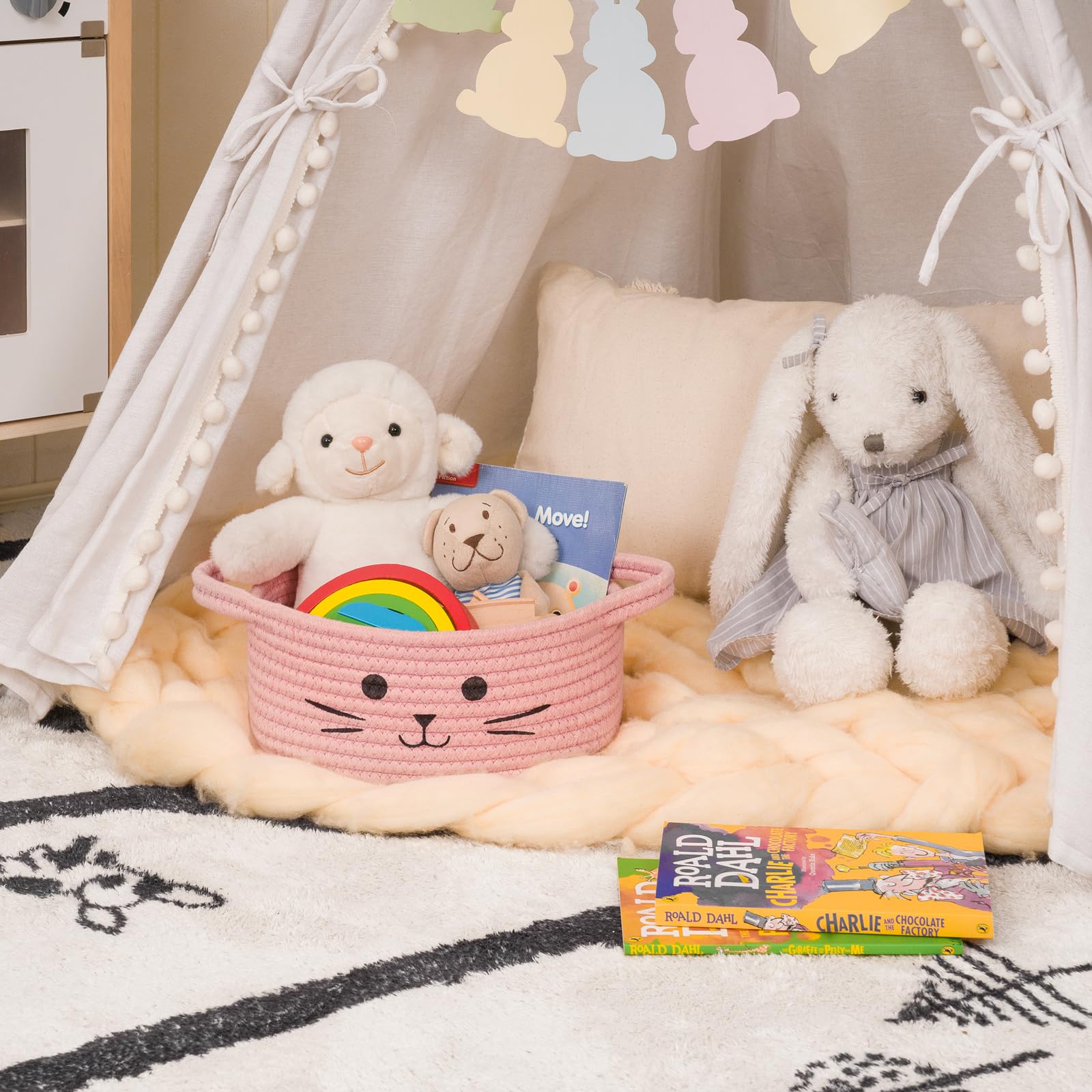 HiChen cat toy basket nursery decor for soft, kid-friendly organization.