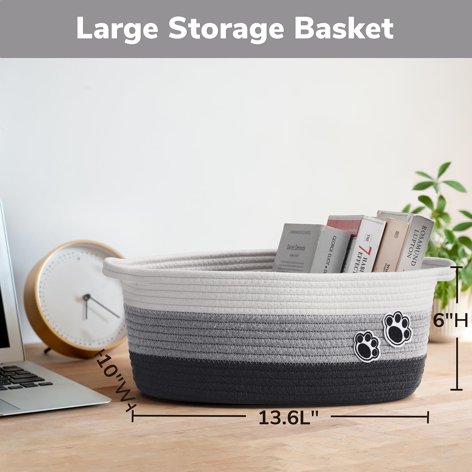 HiChen cotton rope basket in mixed-gray provides soft, durable storage