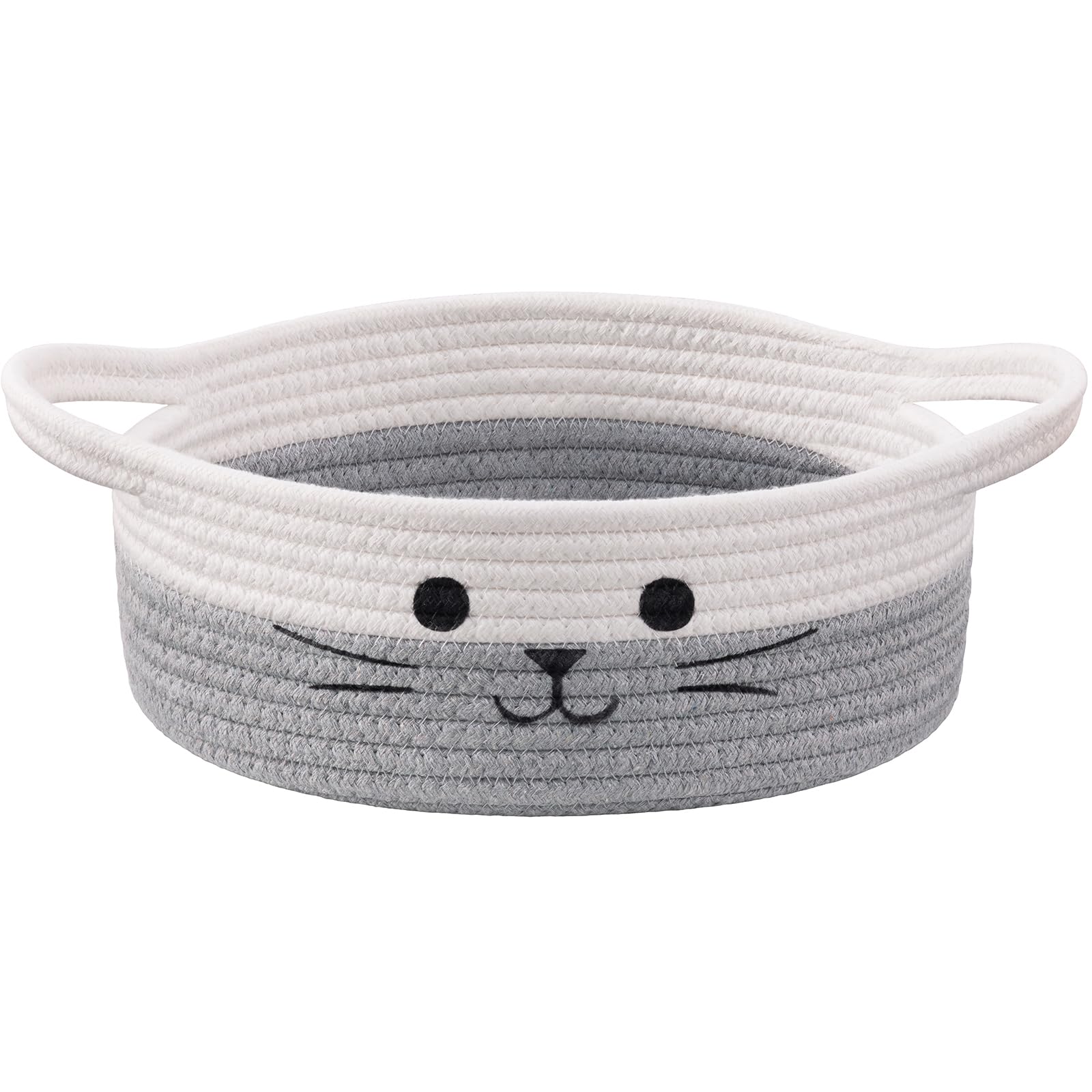 HiChen Hichen cat toy basket features embroidered cat-face design for stylish storage and playroom decor.