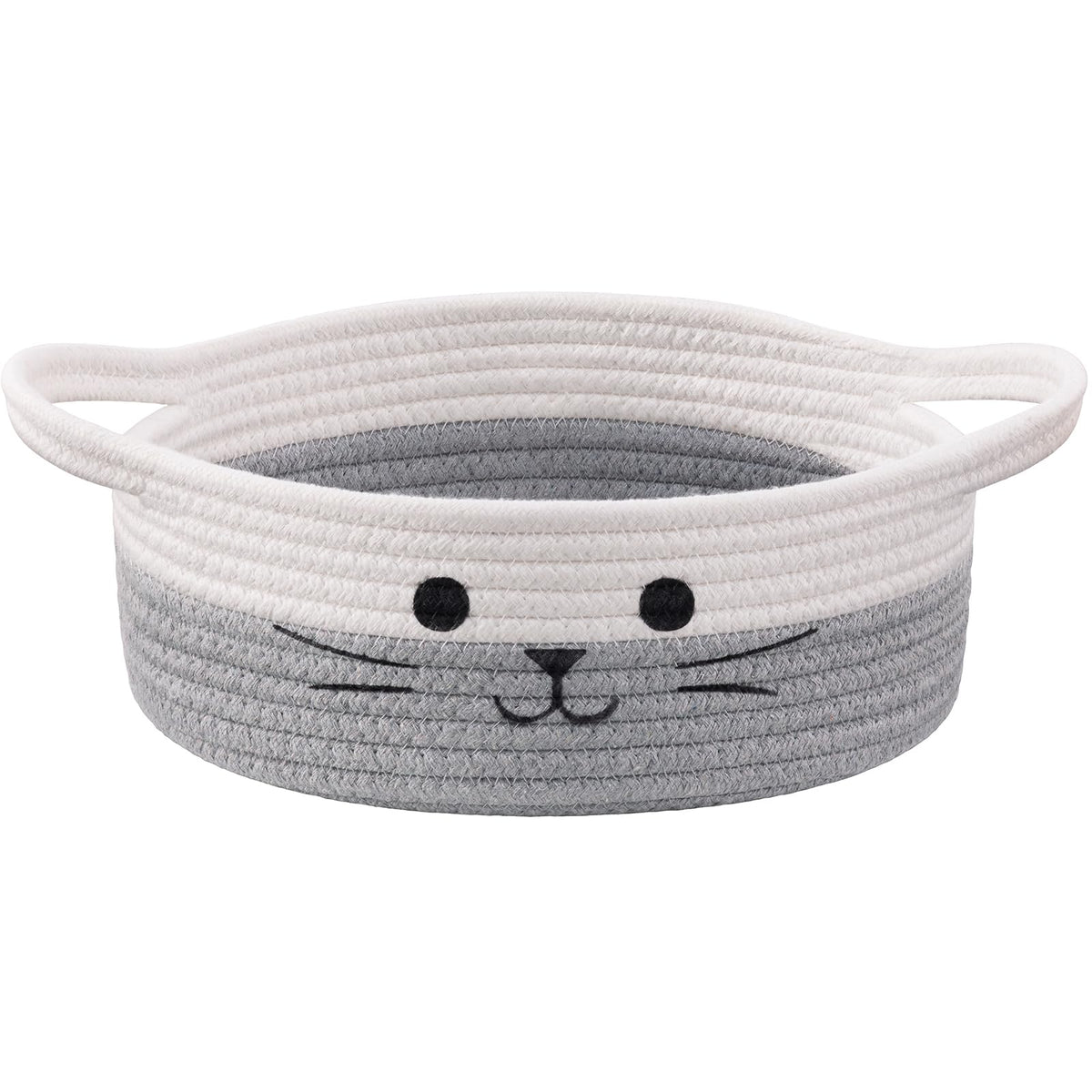 HiChen Hichen cat toy basket features embroidered cat-face design for stylish storage and playroom decor.