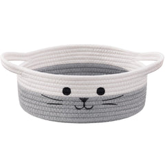 HiChen Hichen cat toy basket features embroidered cat-face design for stylish storage and playroom decor.