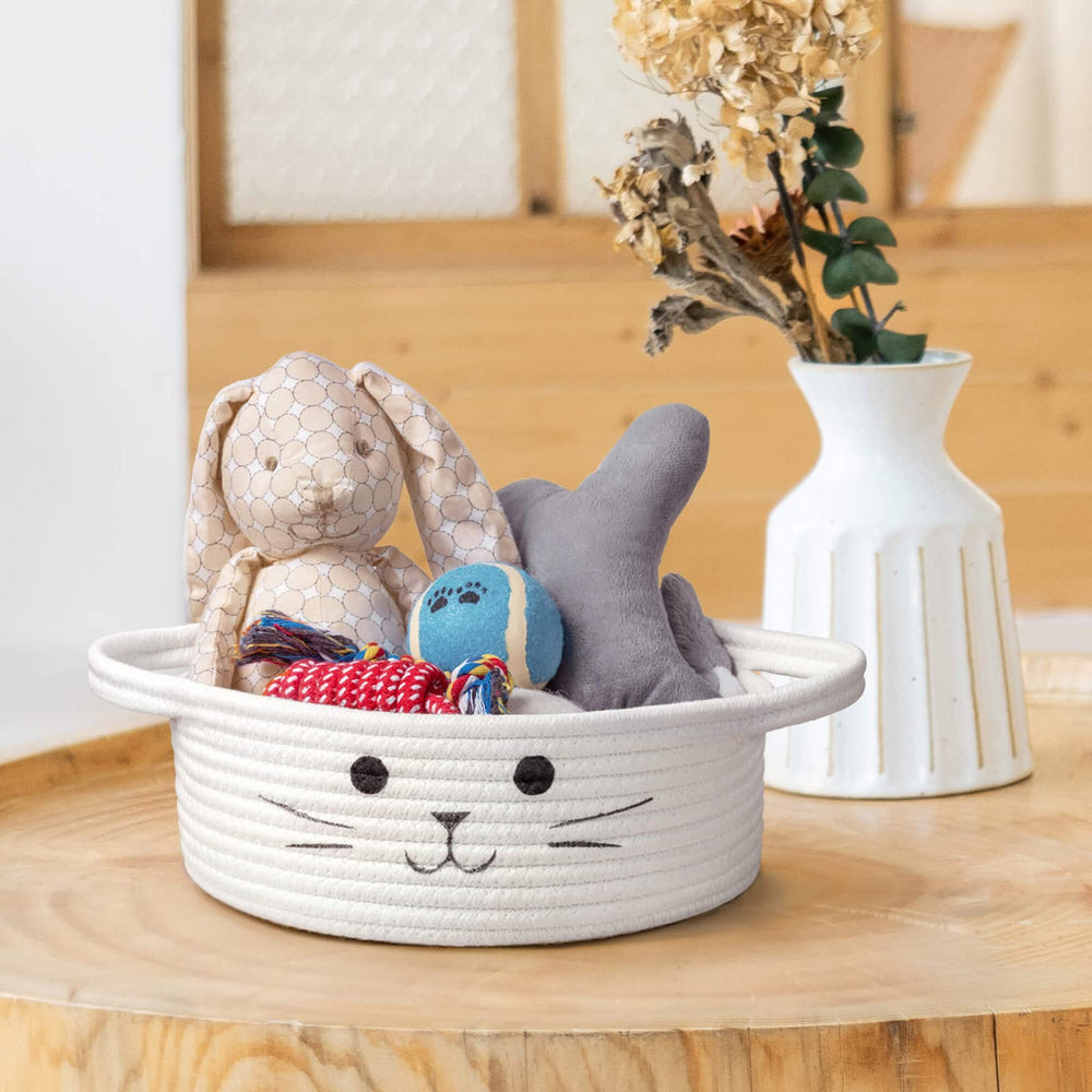 HiChen cute cat toy bin brightens living room while tidying toys.